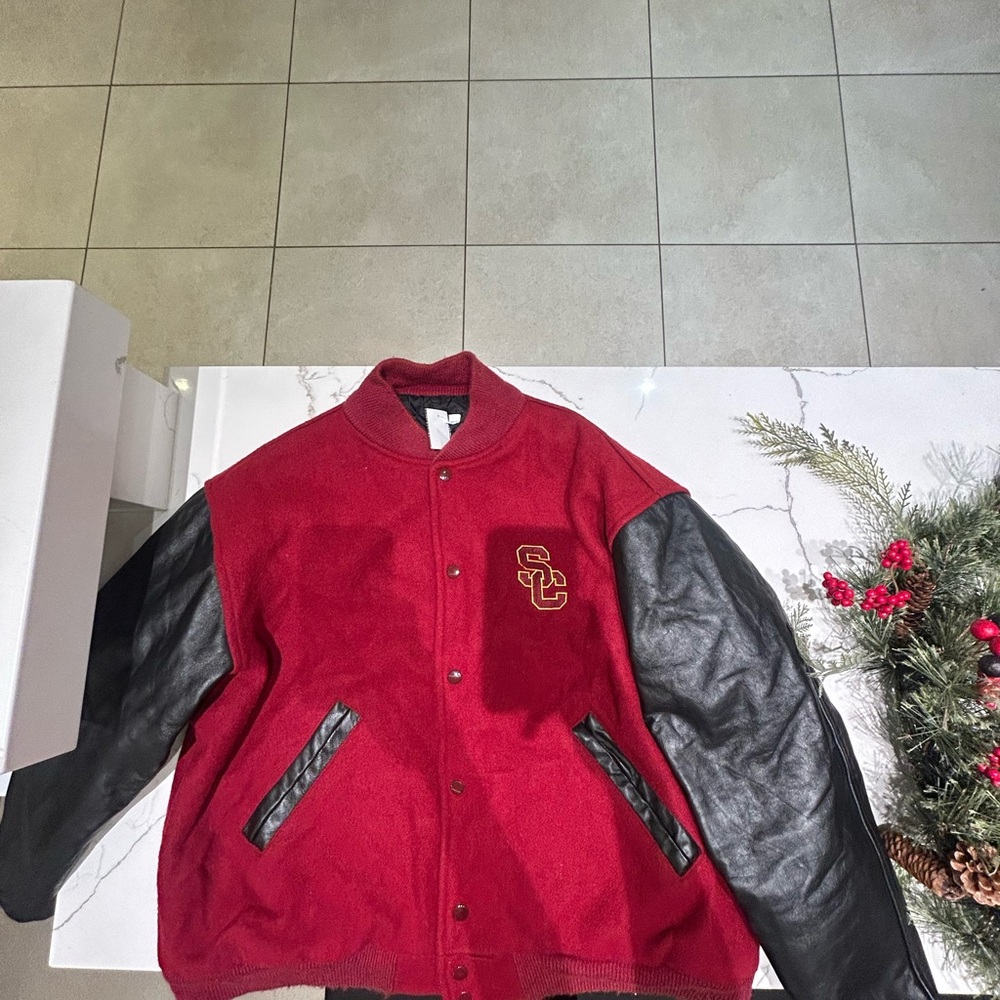 Men's Red and Black Varsity Jacket